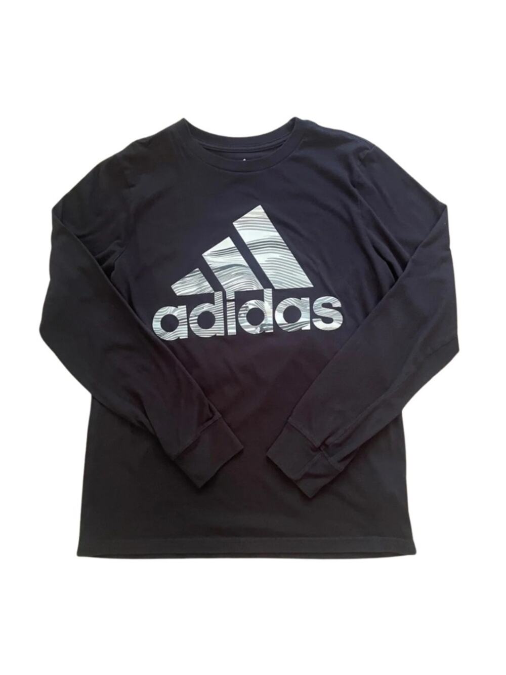adidas Black Long-Sleeve Tee with White Logo Large Boys #0050